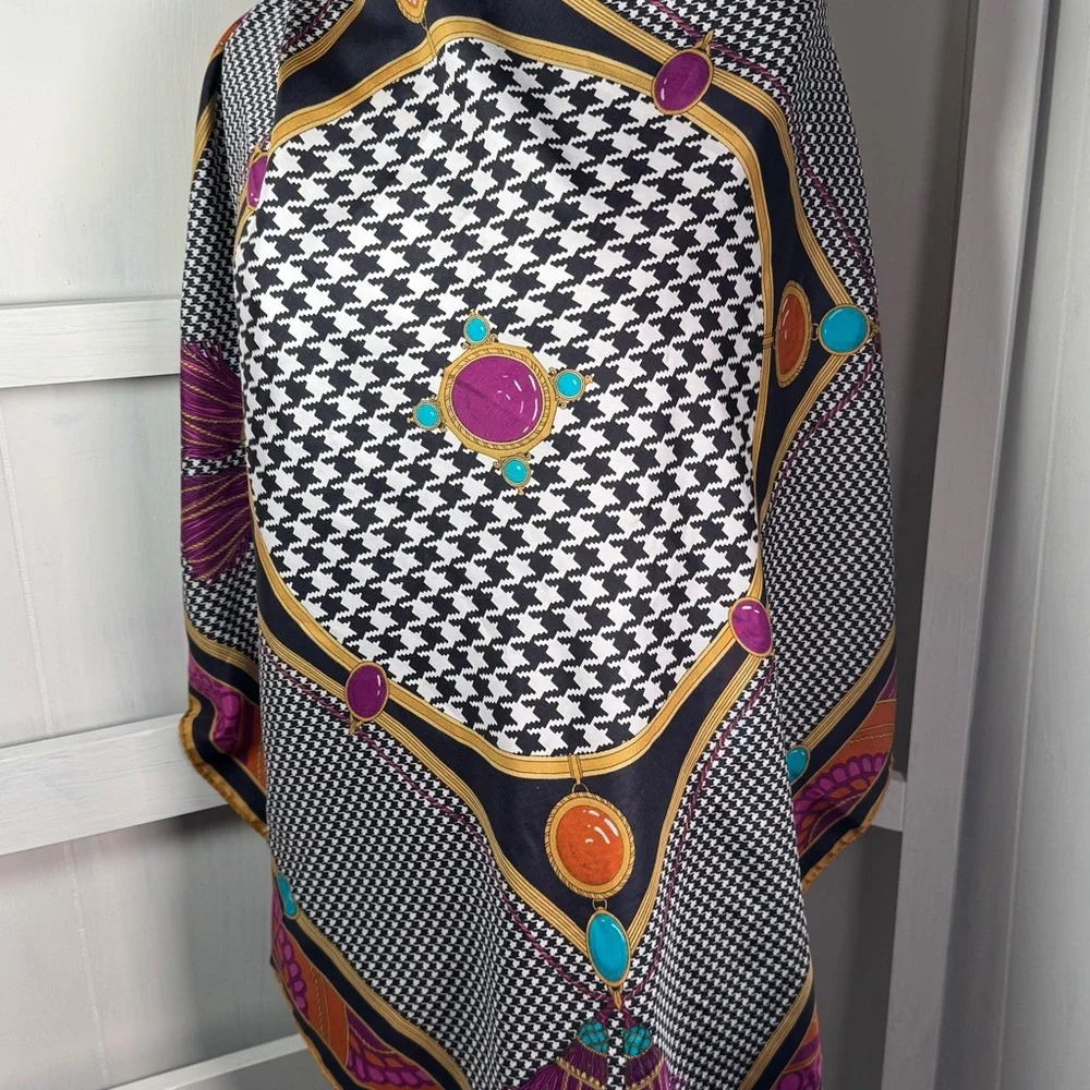 Vtg Dior 100% Handmade Silk Scarf 34”Square, striking Colors and Unique Patterns